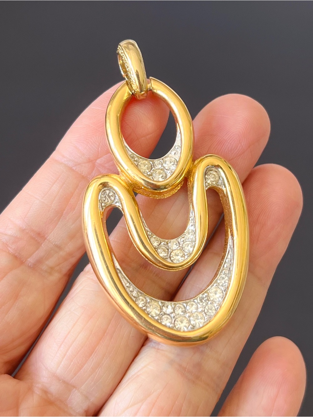 VTG D’Orlan Gold Crystal Statement Pendant Only Signed